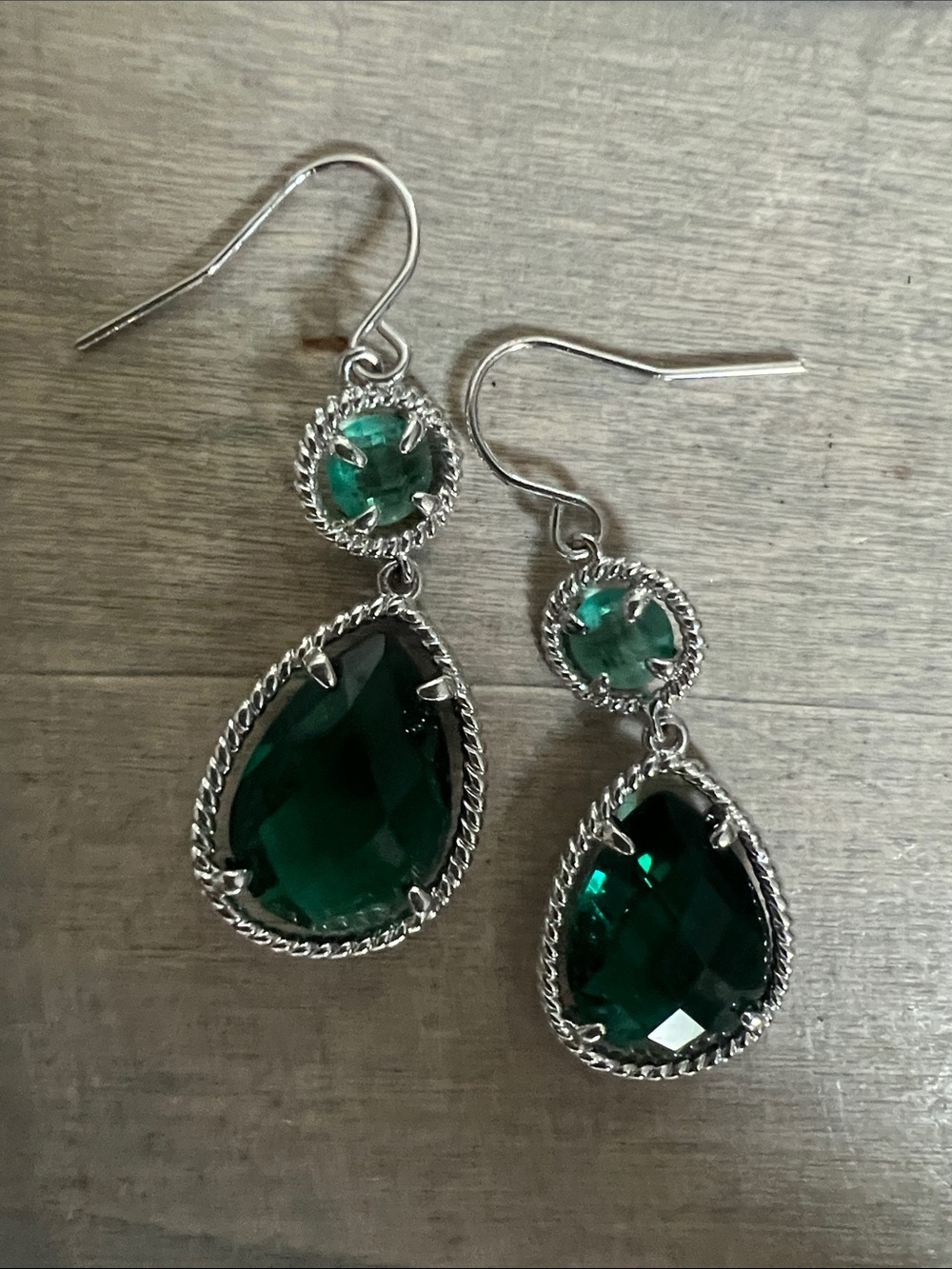 Silver-Tone Deep Green Faceted Drop Earrings - Picture 6 of 8